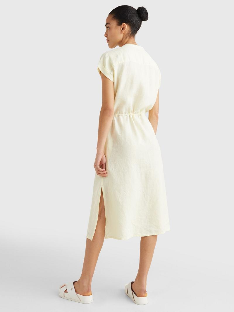 Női Tommy Hilfiger Linen Midi Shirtdress Dresses Sárga | HU 100JPQ